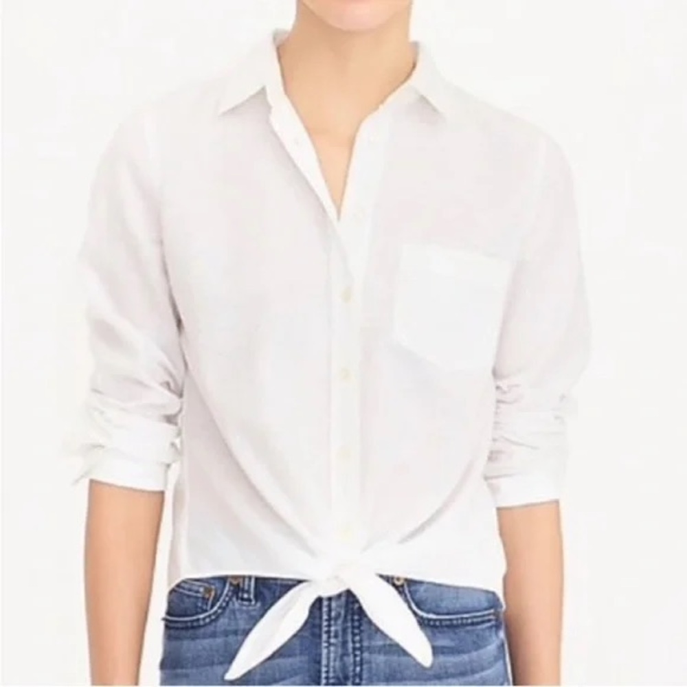 Linen Blend White Button-Up Women’s Shirt